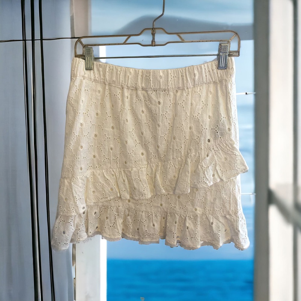 7 for All Mankind White Cotton Flower Eyelet Faux Wrap Mini Skirt Ballet Core